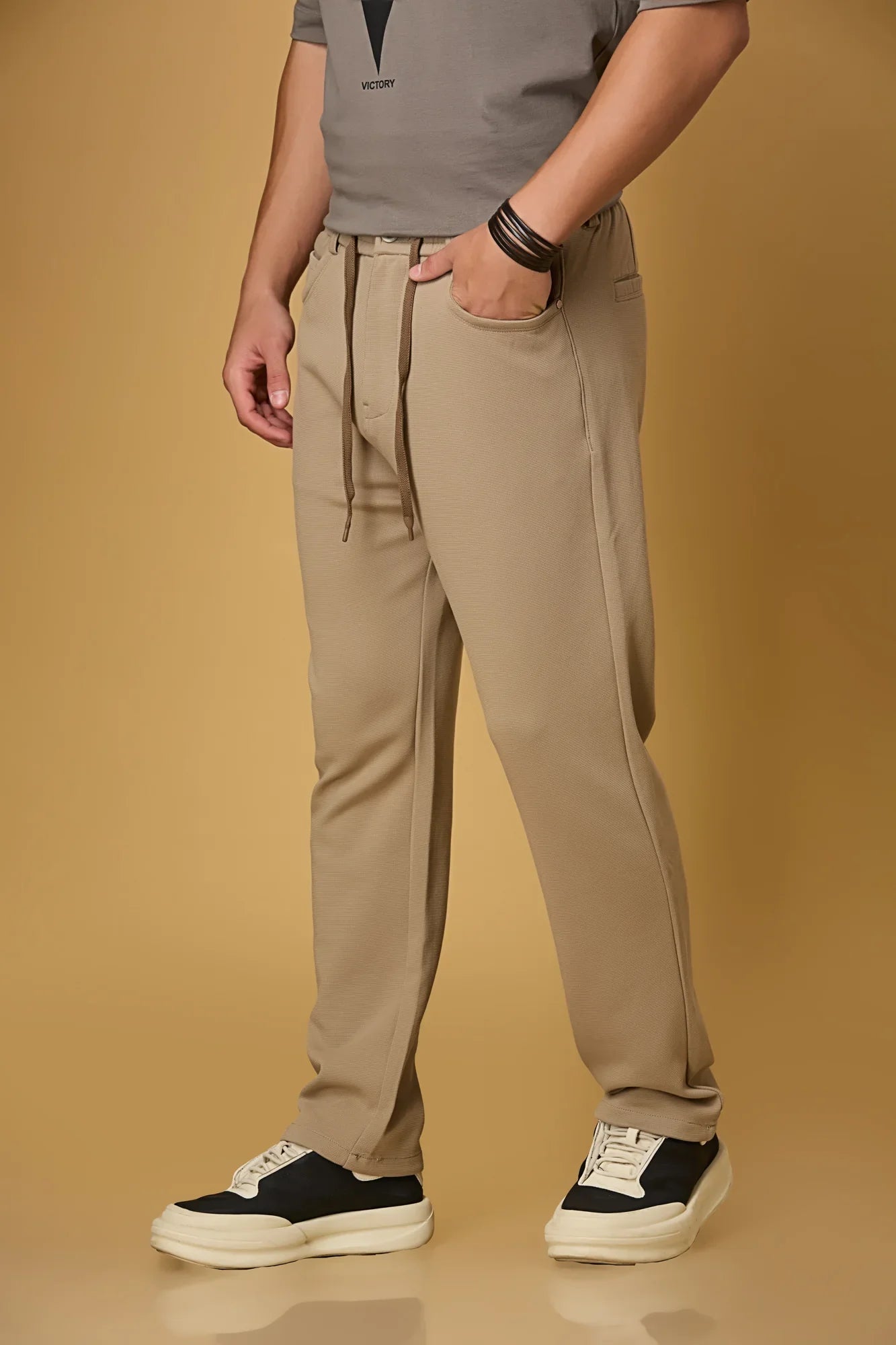 Relaxed Fit Khaki Stretch Trousers