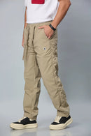Side View of LOFA Khaki Comfort Fit Trousers with Waist String