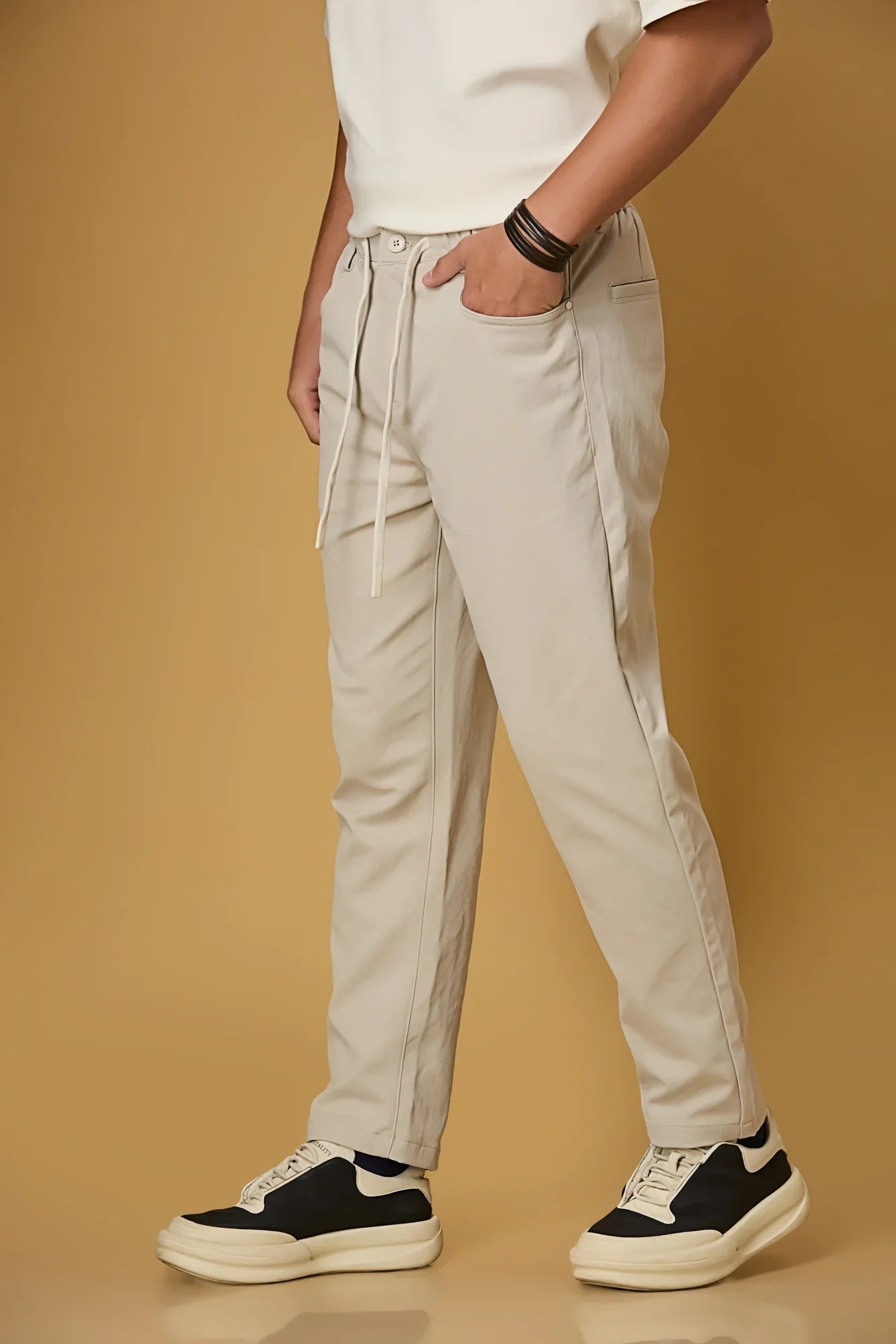 Comfort Fit Beige Casual Trousers