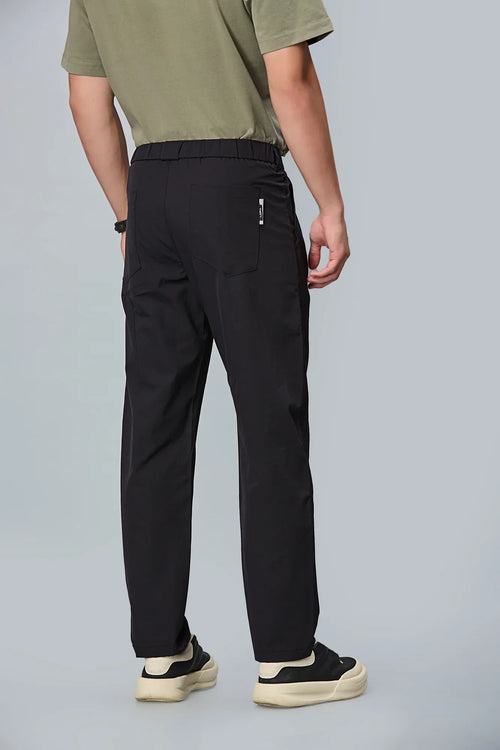 Men’s Navy Blue formal trousers back view – 100% polyester with elastic waist.