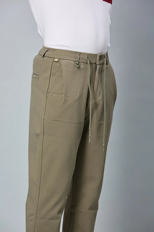 Triangle Ring and Waist String Detail on LOFA Men’s Mehendi Green Relaxed Fit Trousers