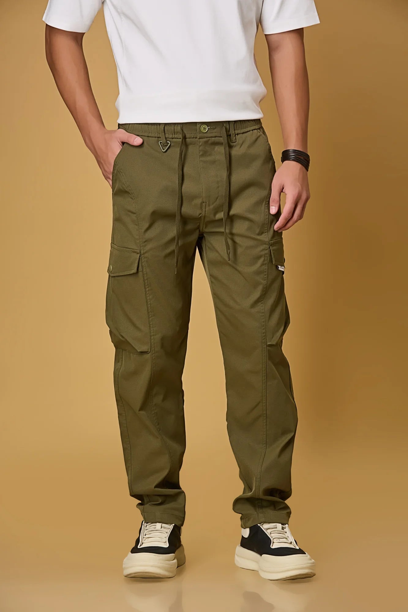 Casual Fit Mehndi Green Cargo Pants
