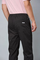 Waist String Detail on LOFA Men’s black Comfort Fit Stretchable Activewear Trousers