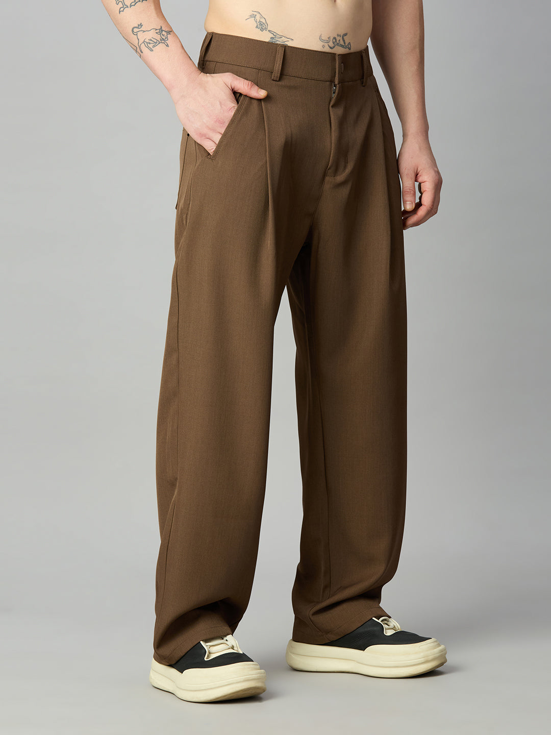 Men's relaxed fit pleated trousers left side view
