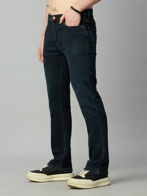 Men's straight fit dark wash stretch denim jeans for everyday comfort – right side view