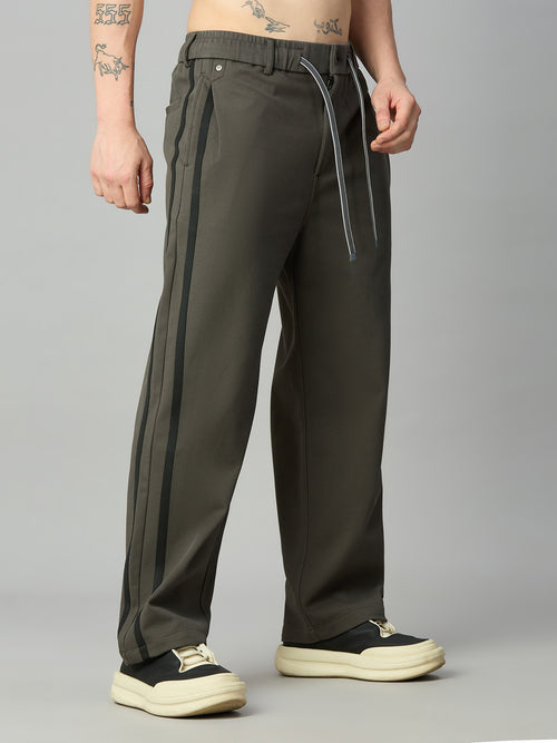 Men's relaxed fit cotton-Tencel smart pants with contrast side stripes – left side profile