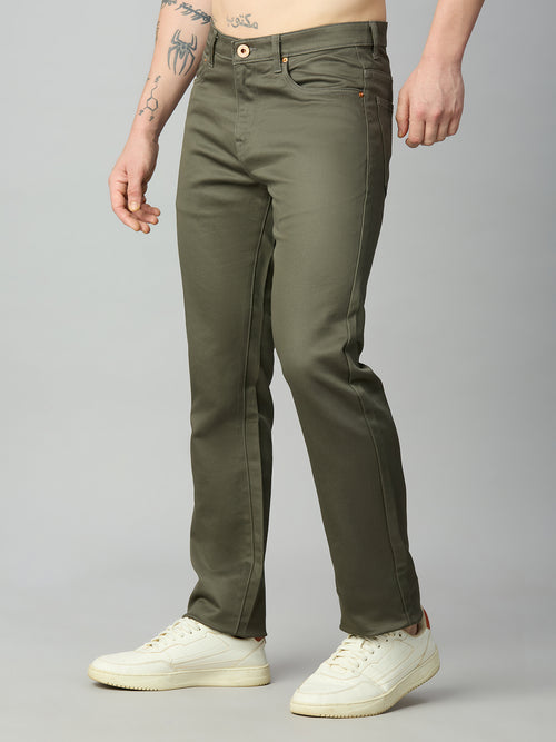 Men's stretch cotton blend straight fit trousers – left side profile