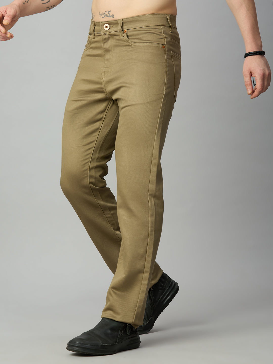 Men's stretch cotton blend straight fit trousers – left side profile