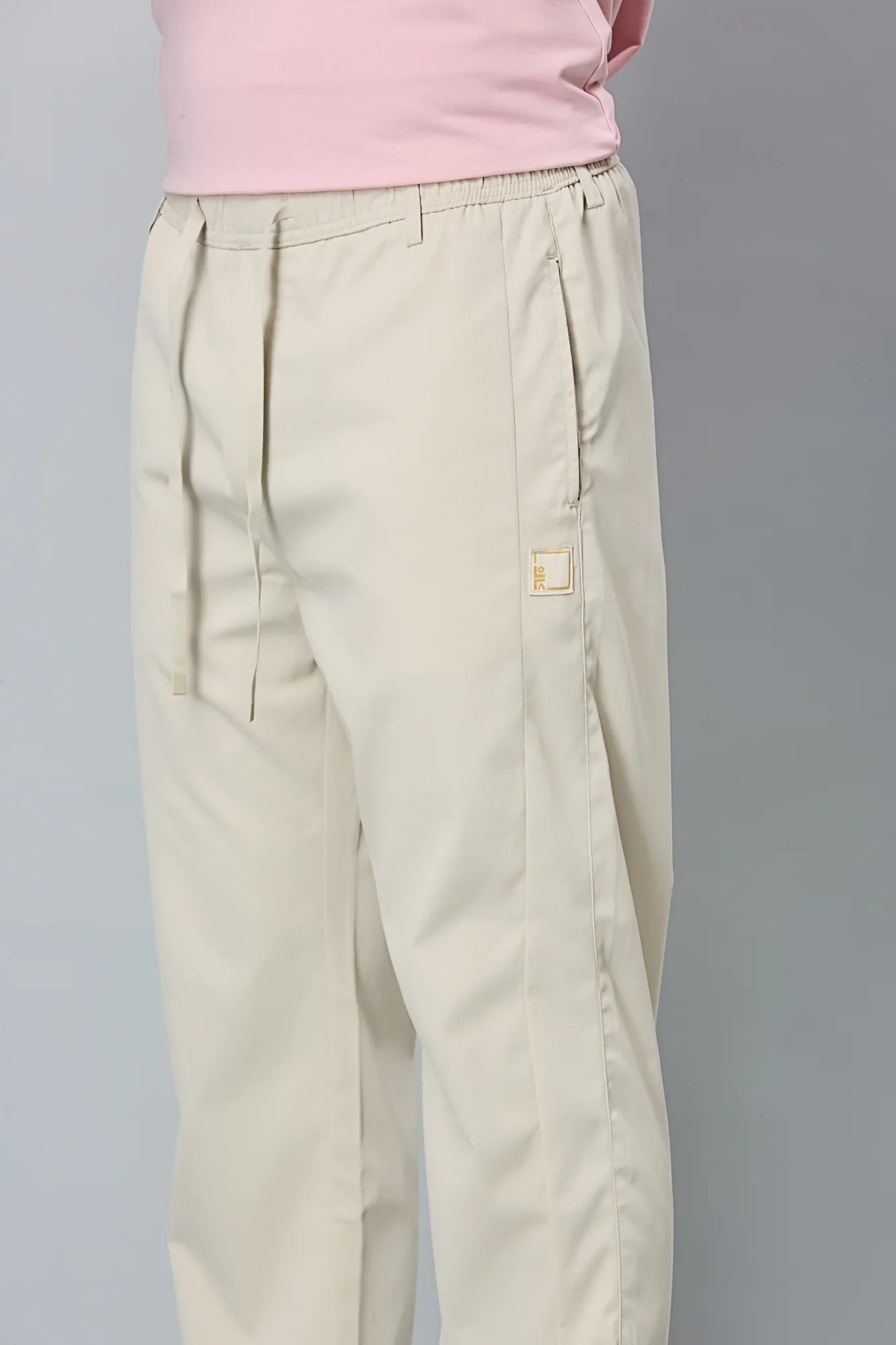 Waist String Detail on LOFA Men’s Cream Comfort Fit Stretchable Activewear Trousers