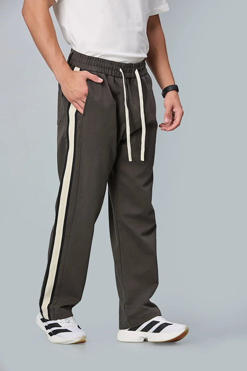 Side View of LOFA Men’s grey Baggy Fit Active Pants with Waist Strings