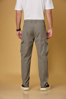 Men’s grey trousers back view – casual fit polyester pants.