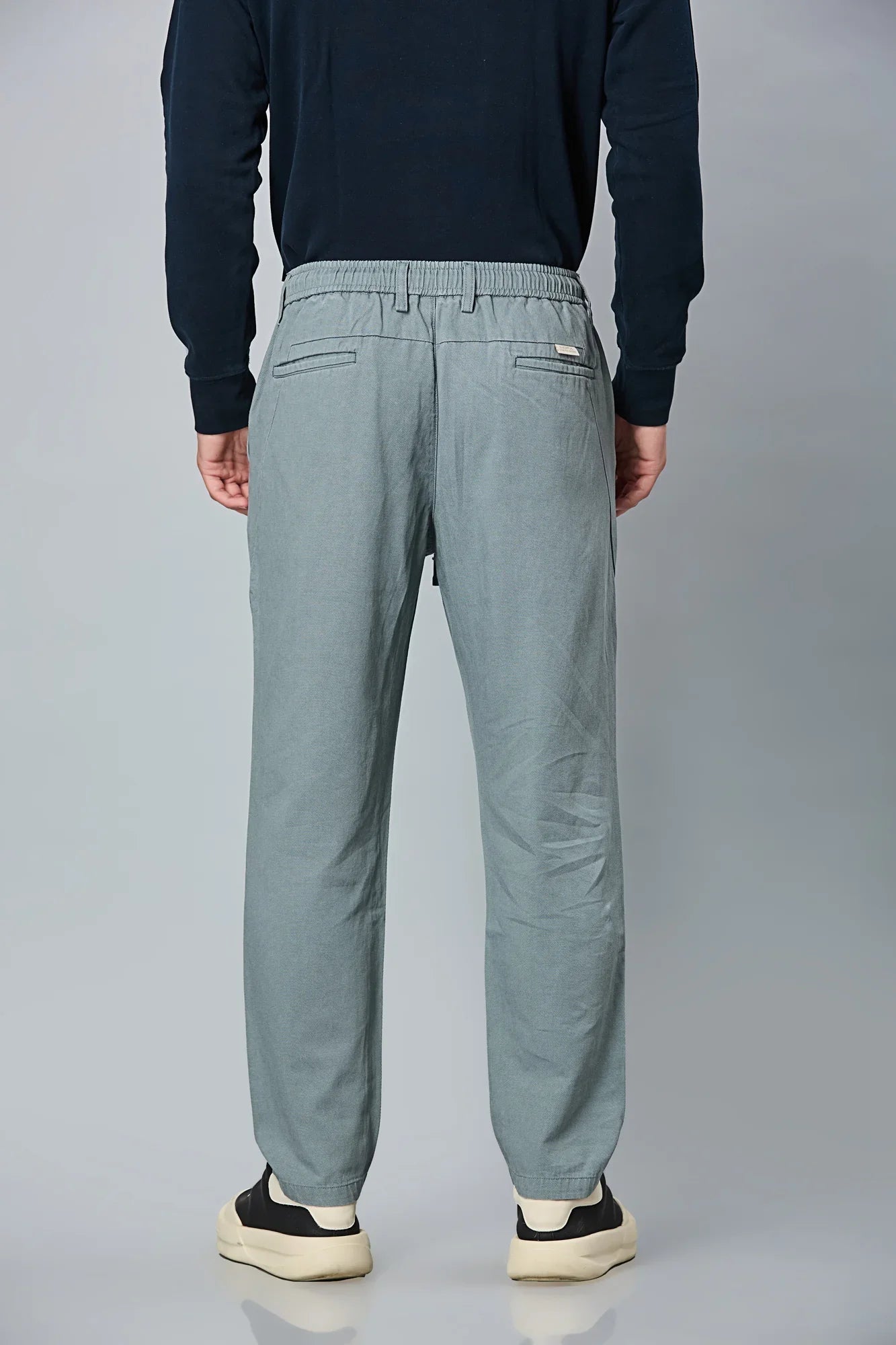 Back View of LOFA Men’s Aqua Blue Cotton-Tencel Comfort Fit Trousers