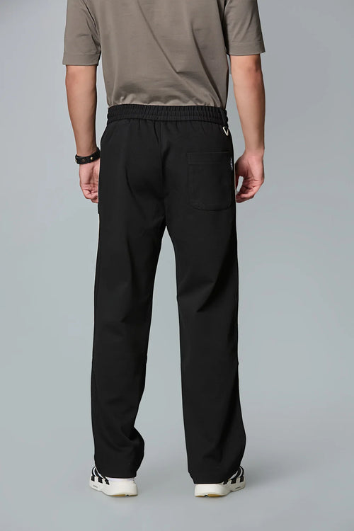 Back View of Black Baggy Fit Active Pants for Men – LOFA Comfort Stretch Pants
