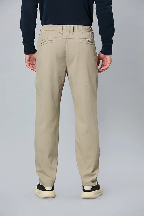 Back View of LOFA Men’s grey Cotton-Tencel Comfort Fit Trousers