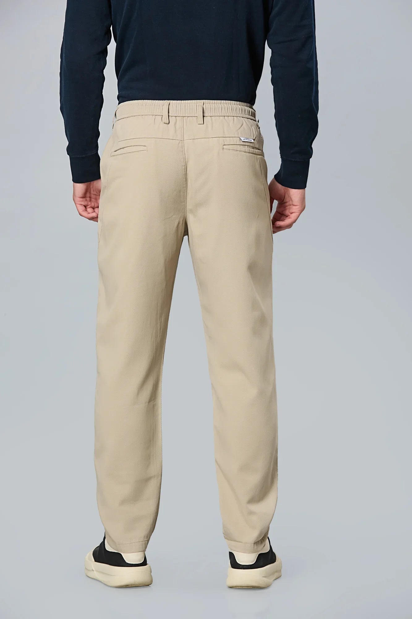 Back View of LOFA Men’s Light Khaki Cotton-Tencel Comfort Fit Trousers