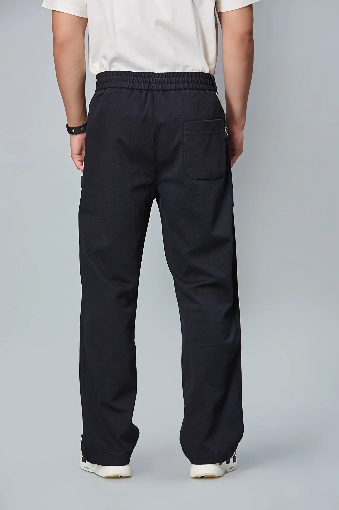 Back View of dark blue Baggy Fit Active Pants for Men – LOFA Comfort Stretch Pants