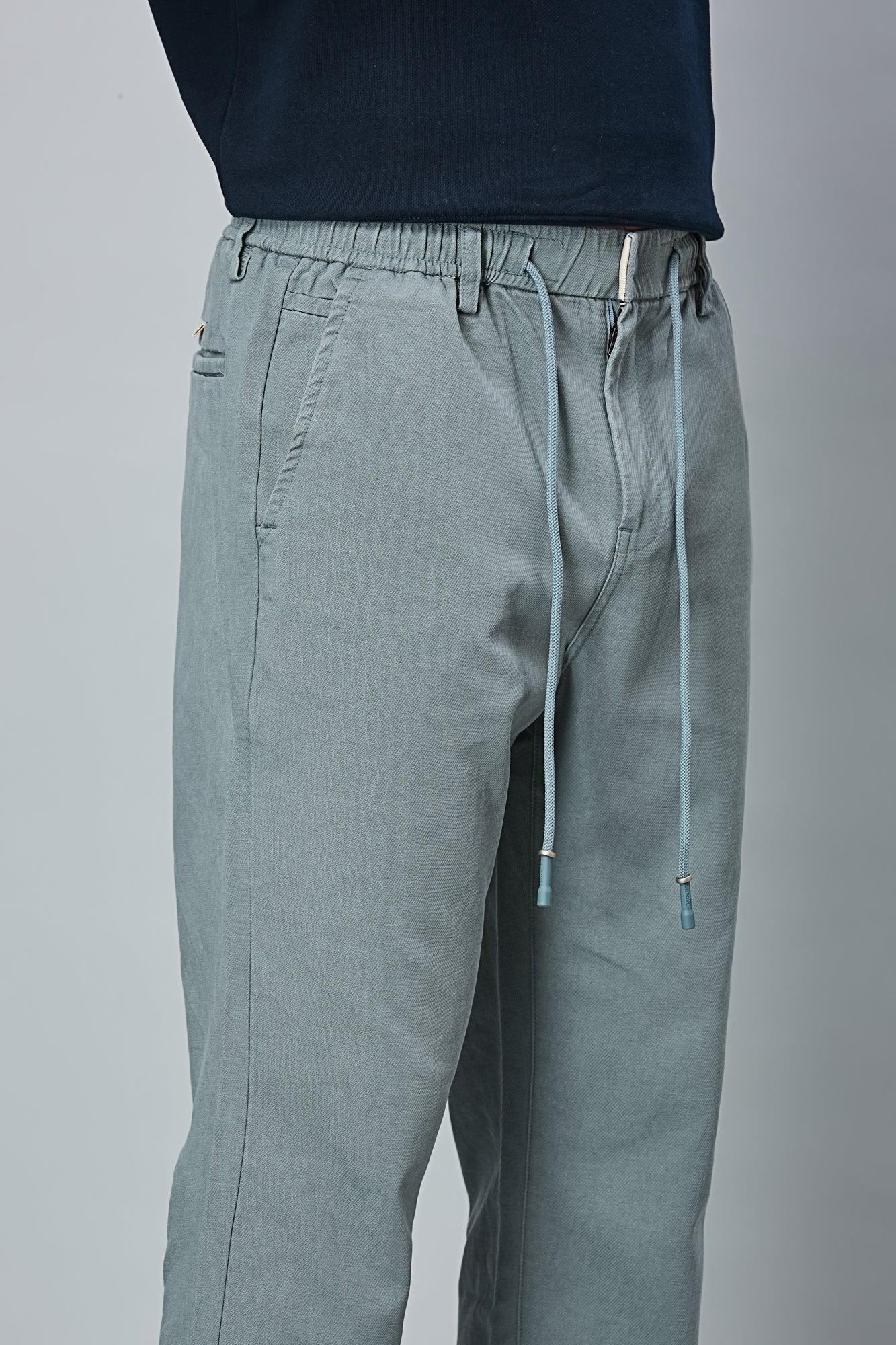 Waist String and Premium Fabric Detail of LOFA Aqua Blue Comfort Fit Trousers
