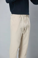 Waist String and Premium Fabric Detail of LOFA beige Comfort Fit Trousers