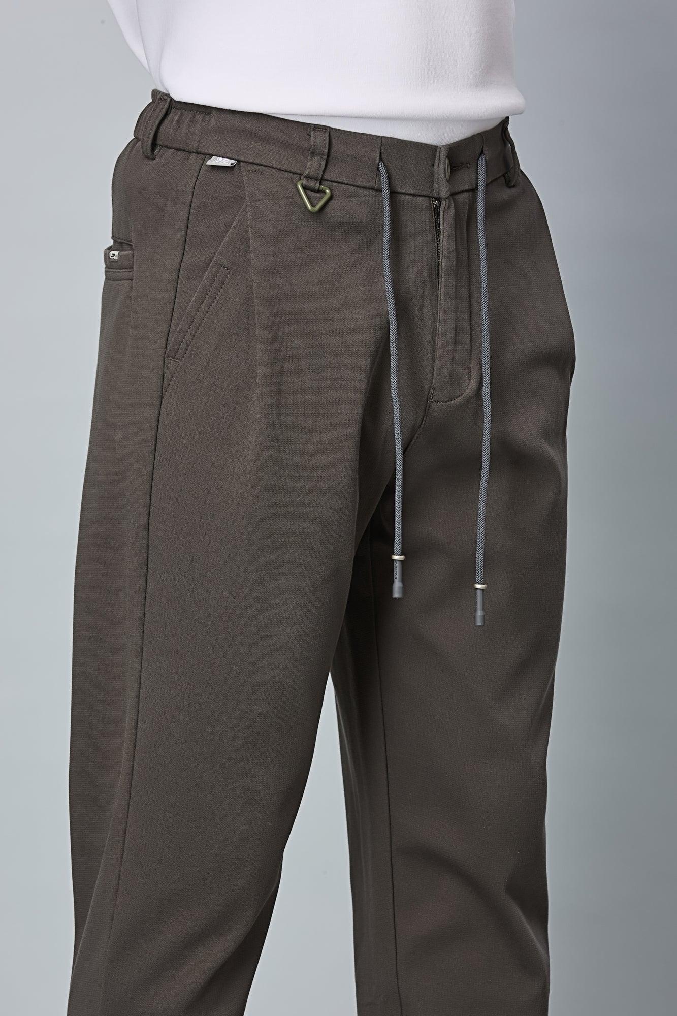 Triangle Ring and Waist String Detail on LOFA Men’s grey Relaxed Fit Trousers