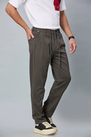 Side View of grey Relaxed Fit Stretchable Trousers with Waist String – LOFA