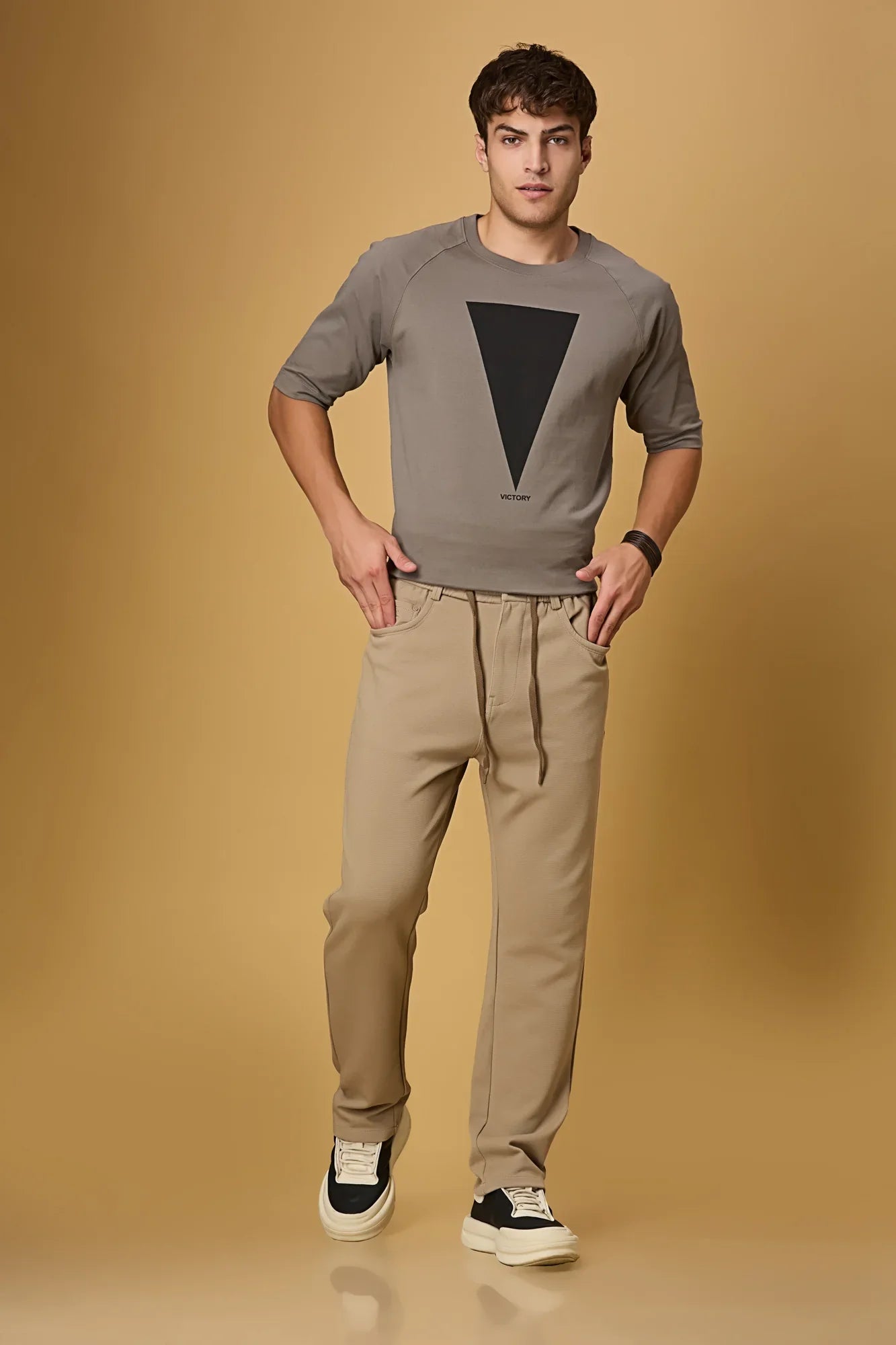 Buy Men's Khaki Relaxed Fit 4-Way Stretch Trousers | LOFA✓ – LOFA