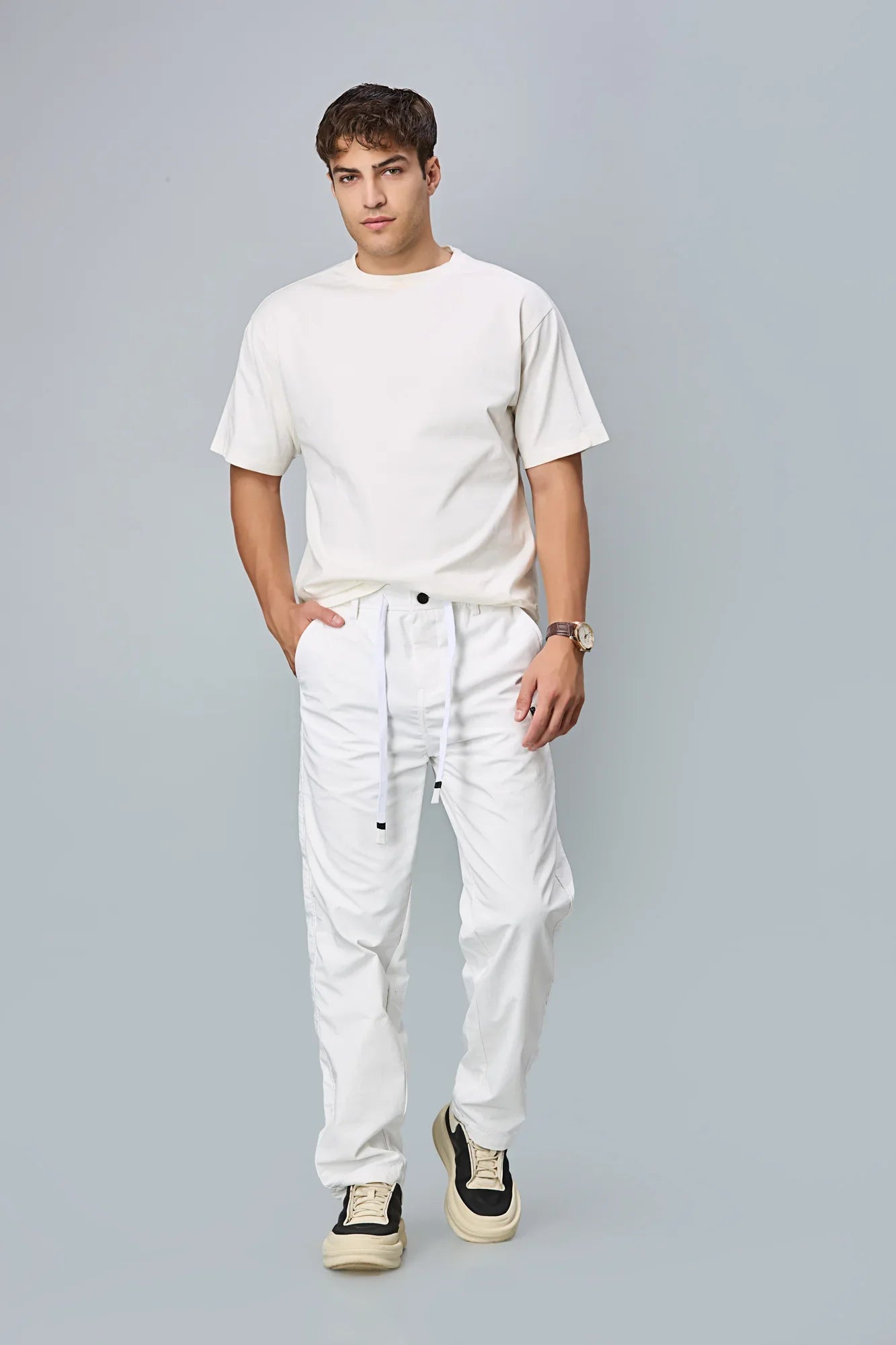 White Comfort Fit Stretchable Polyester Trousers for Men – LOFA Casual Wear